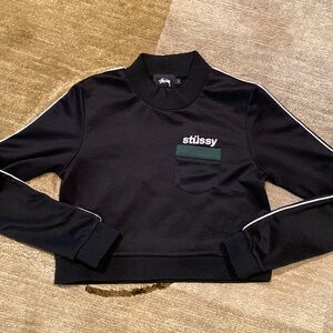 ~Stussy~ White Trimmed Sleeve Crop Mock Turtleneck